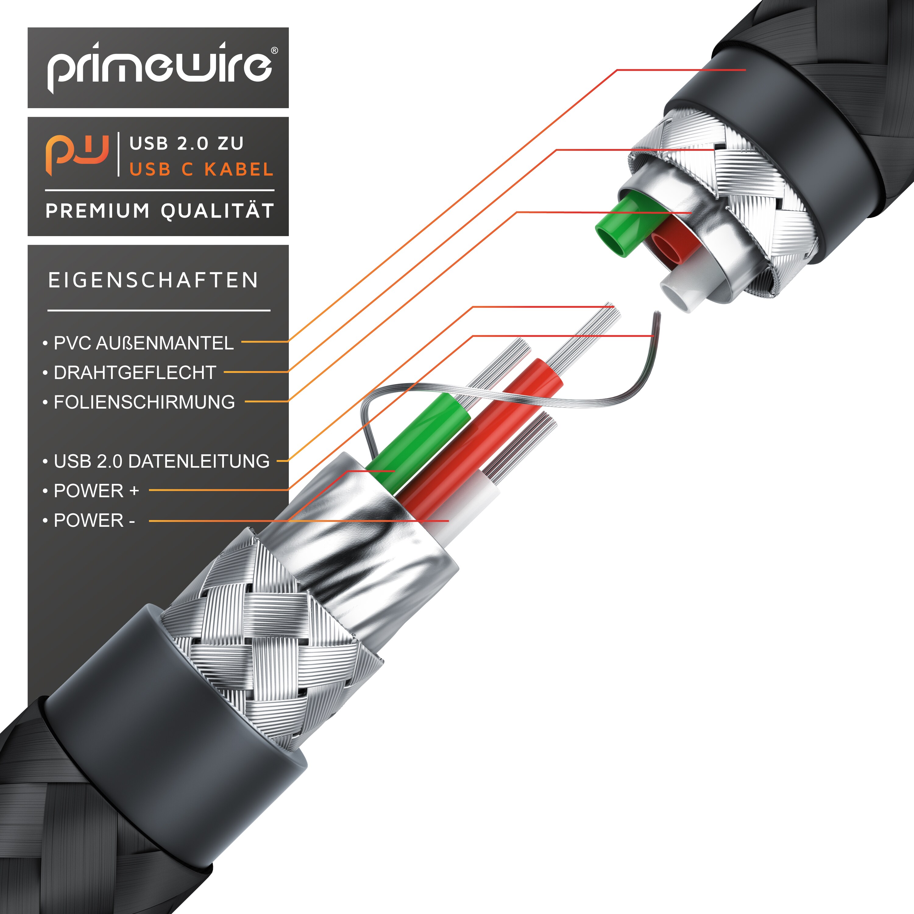 Primewire USB-C 3.1 zu USB 3.0 Typ A Kabel, Ladekabel, Datenkabel, Adapterkabel für Smartphone & Tablet - 1m