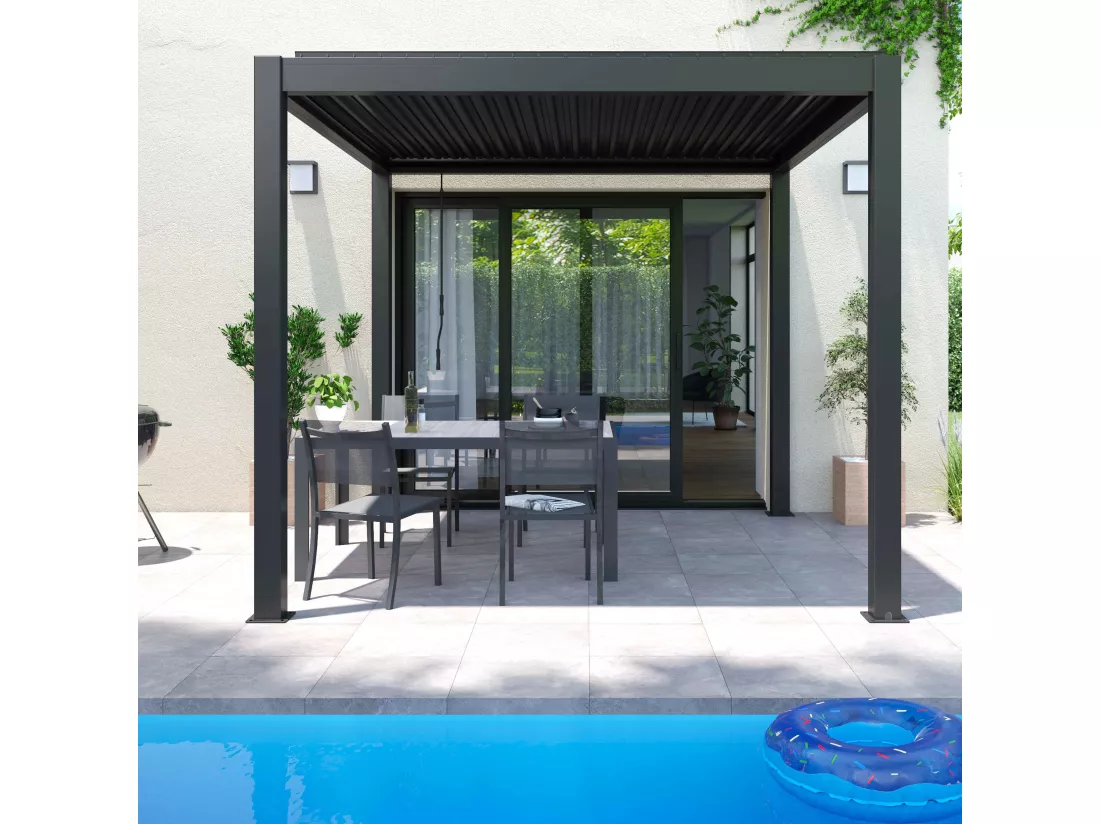 Pergola bioclimatique autoportée 3x3m et 2 Stores 2,66 X 2,34 m