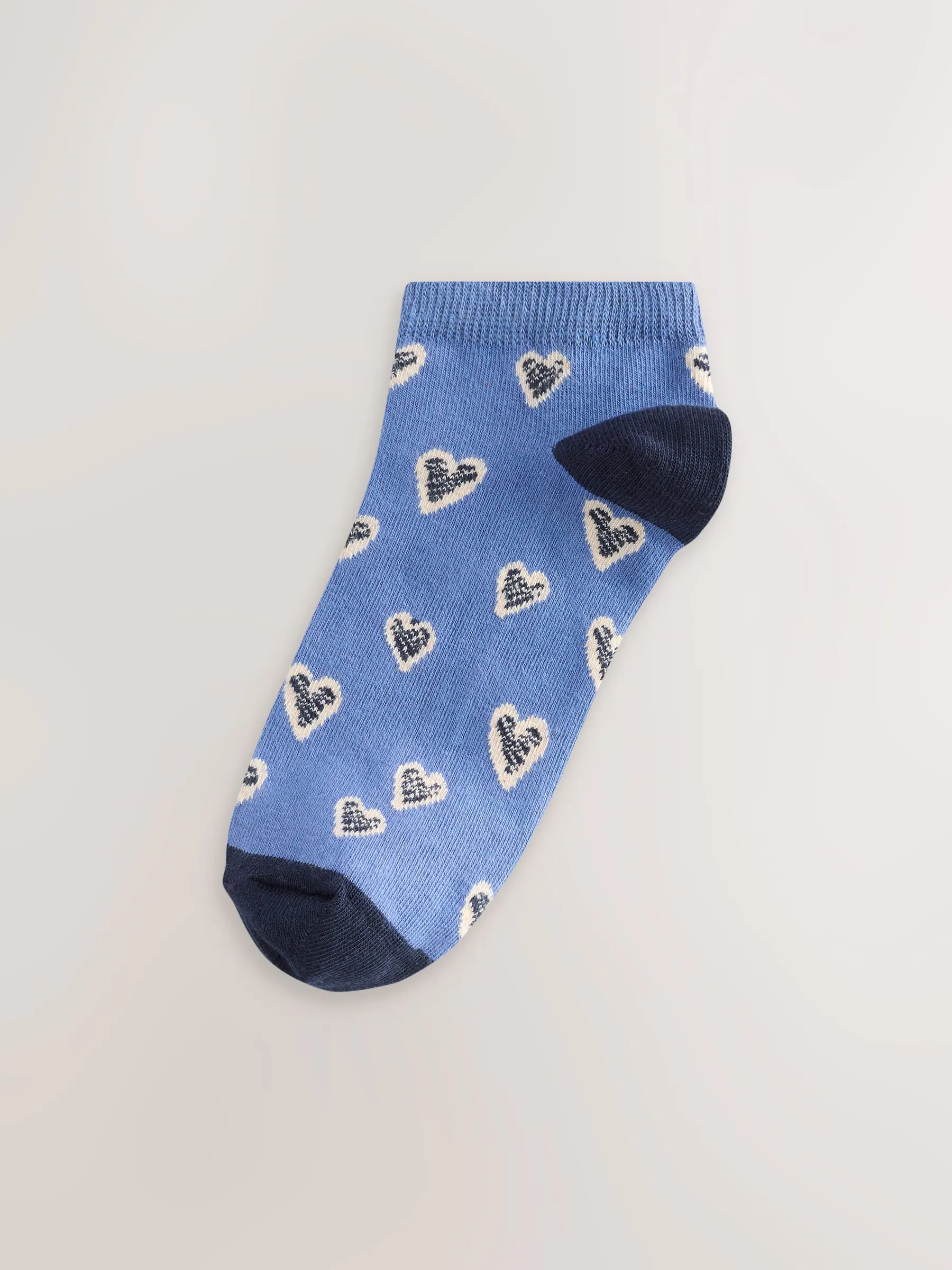 Blauw/havermoutkleurige hartjes - 5 paar sneakersokken