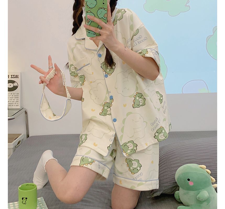 Sweetzer - Pyjamaset: Shirt met korte mouwen en cartoonprint + korte broek