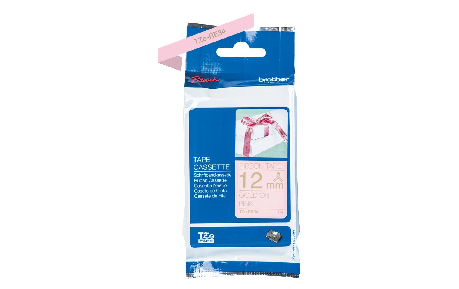 Beschriftungsband TZe-RE34 Gold auf Pink12 mm-Beschriftungsband für Etikettendrucker