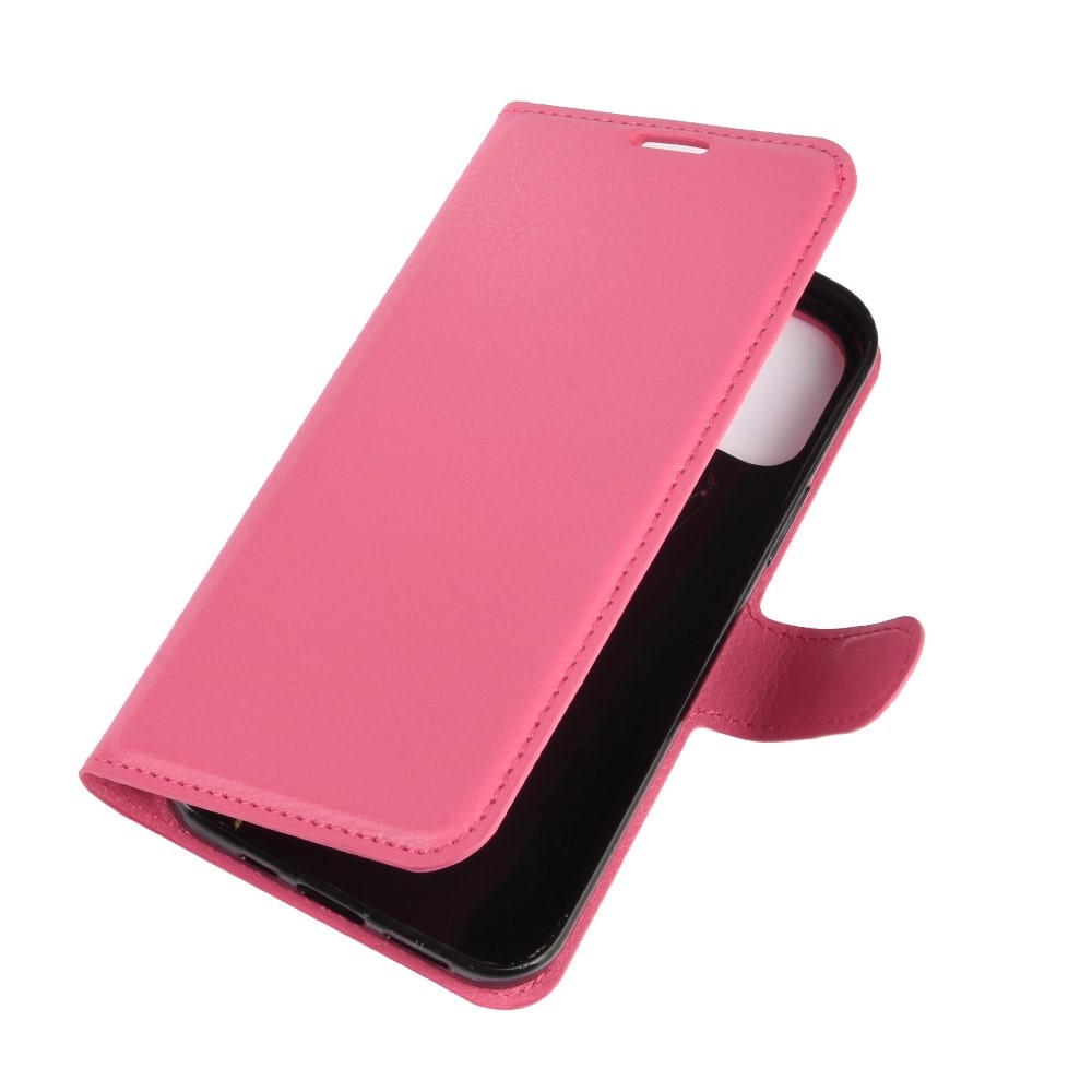 iPhone 12 / iPhone 12 Pro Leder Tasche Flip Cover Litchi Look - Pink