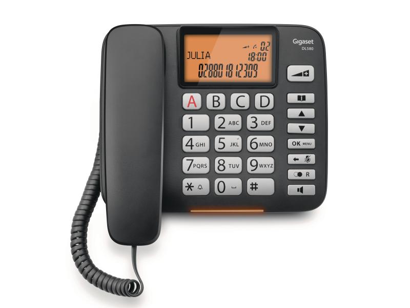 Gigaset Tischtelefon DL580 Schwarz Das Komfort-Telefon mit grossen Tasten und beleuchtetem Display
