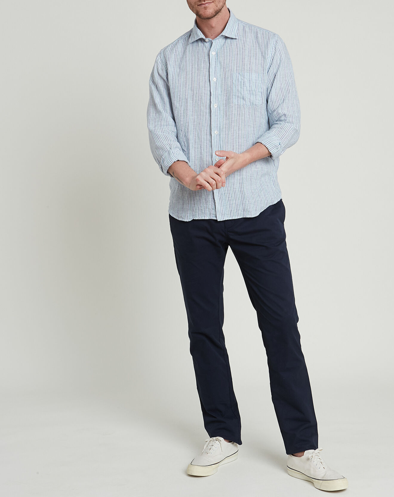 Hartford Chemise 100% Lin regular Paul à rayures vert/noir