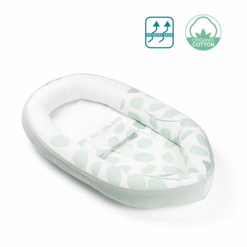Réducteur de lit Doomoo Cocoon Leaves Aqua Green - BABYMOOV