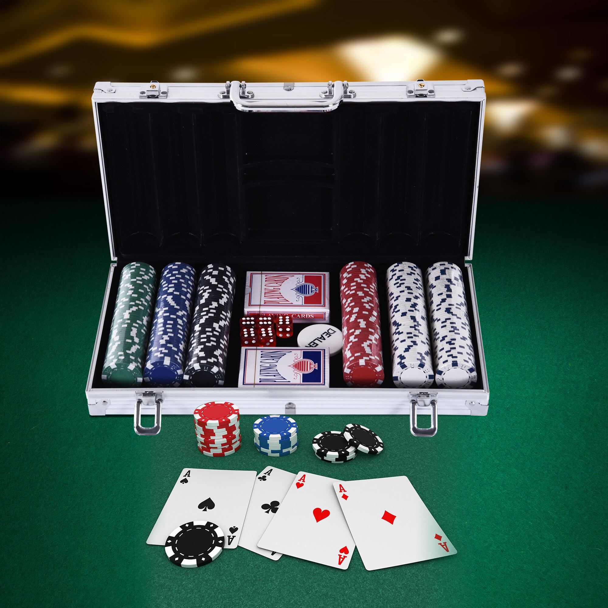 HOMCOM Pokerkoffer mit 300 Chips silber 38 x 20,5 x 6,5 cm (LxBxH)