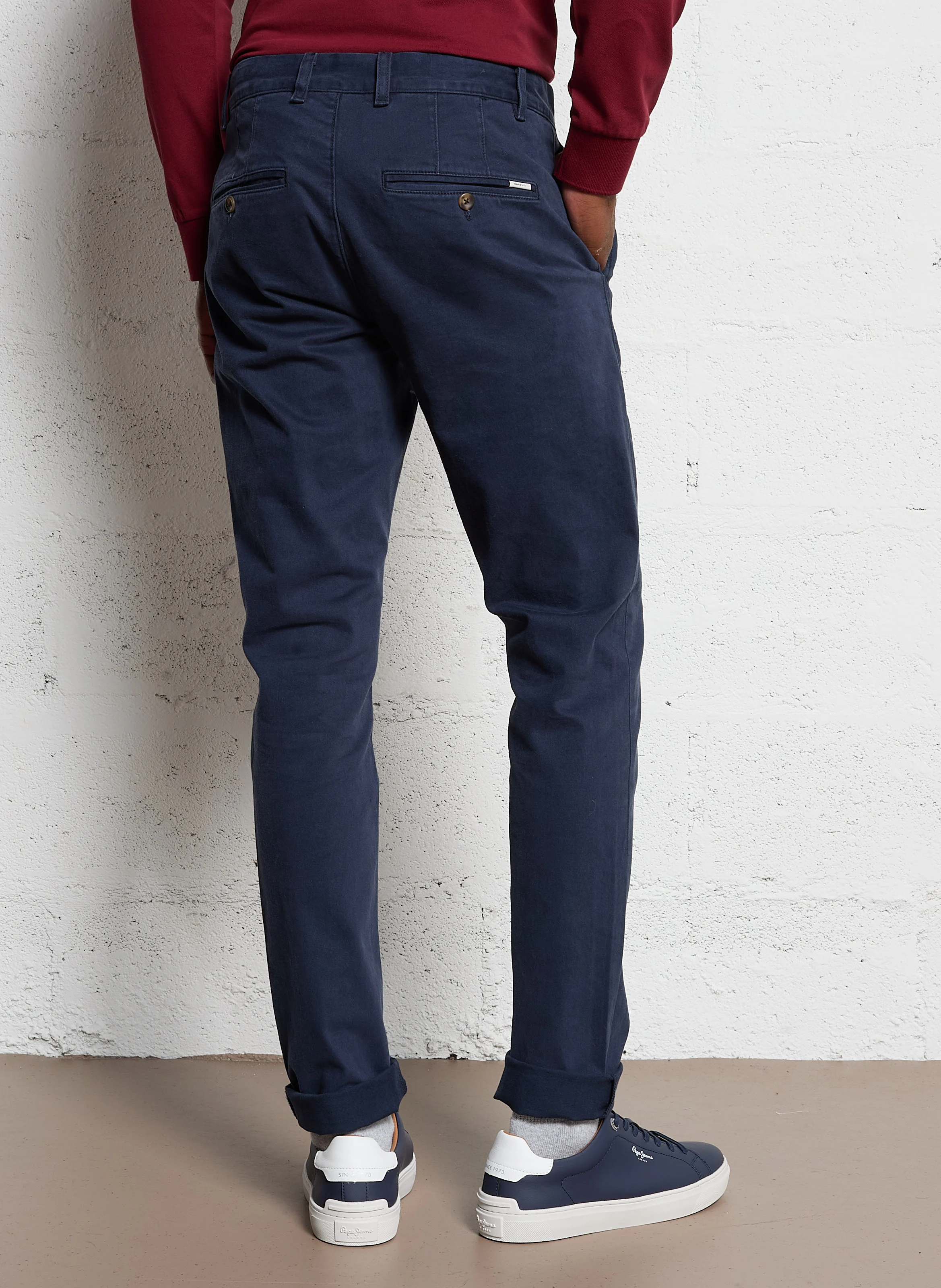 Pantalon slim en coton mélangé | Bleu