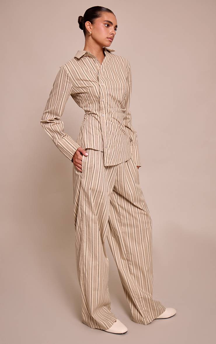Gris Pierre Pantalon Droit Tissé À Fines Rayures