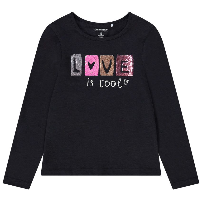 T-shirt manches longues en jersey avec sequins magiques pour fille - Gris foncé