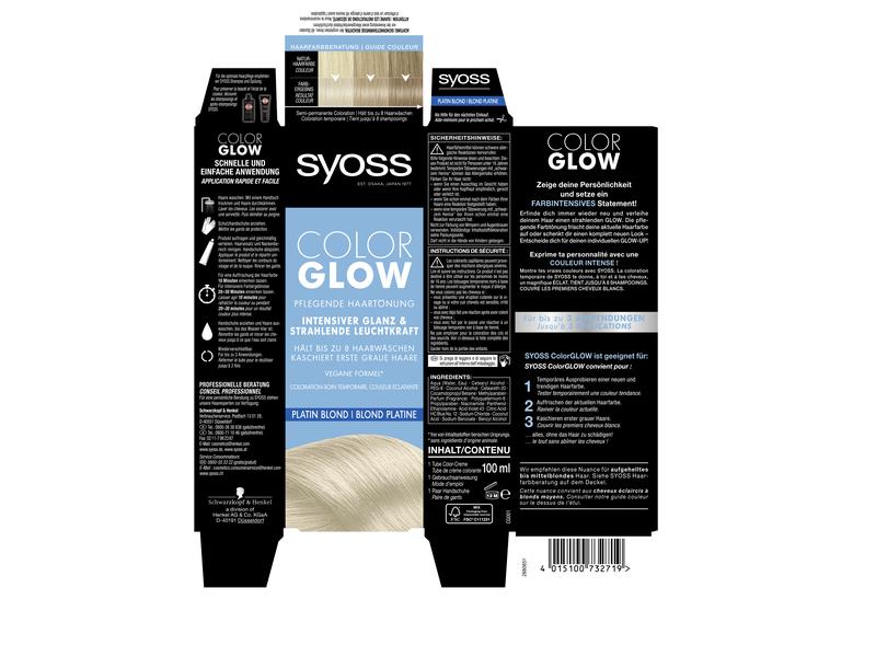 Syoss Haarcoloration Color Glow Platin Blond Pflegende Haartönung verleiht Glanz und Leuchtkraft