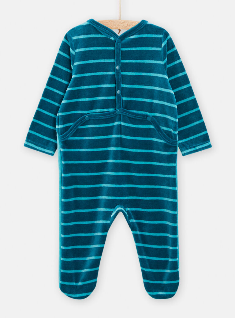 Pyjama bleu en velours animation crabe pour bébé garçon