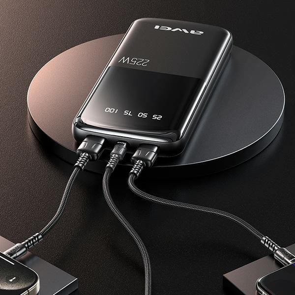 (22.5W) 10000mAh Dual USB A / USB C Power Bank Ladegerät   LED Anzeige (P10K) - Schwarz