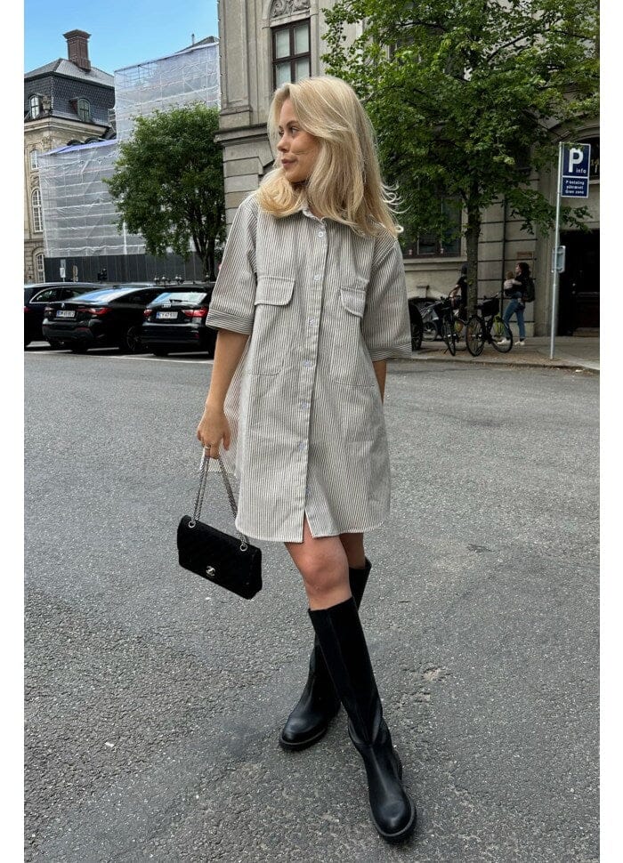 BYIC Selda Shirt Dress dark beige woven stripe