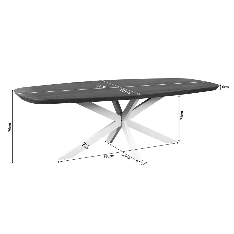 Eettafel Deens Ovaal Bruin/Zwart - 200x100x76cm - Madison