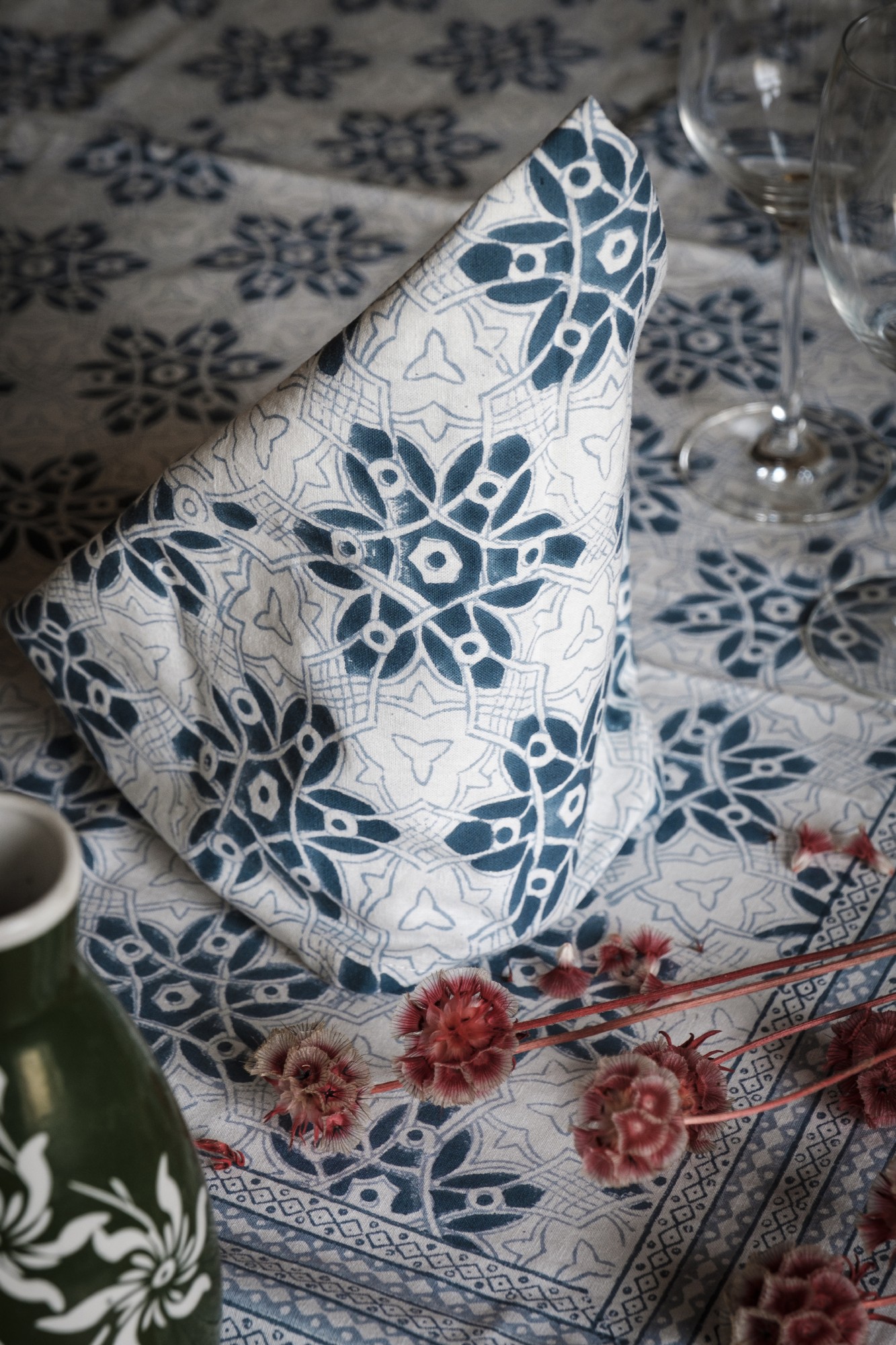 Serviette aus Baumwolle, weiß, blau, B 50 cm, L 50 cm von fischer's lagerhaus