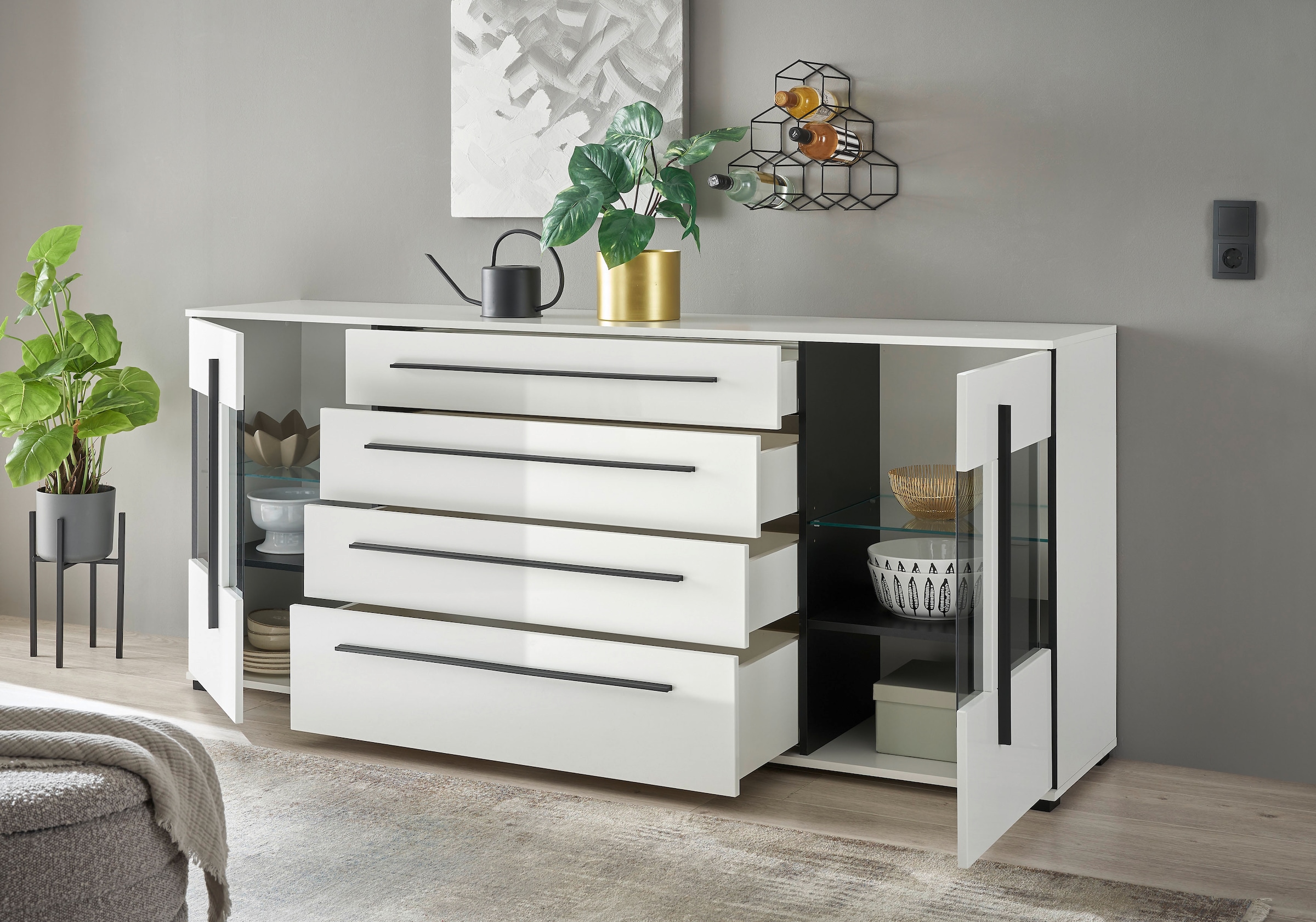 INOSIGN Sideboard »Cantara, moderner Schrank, Kommode in Eiche Evoke oder weiss« schwarze Stangengriffe, ausreichend Stauraum, vielseitig einsetzbar