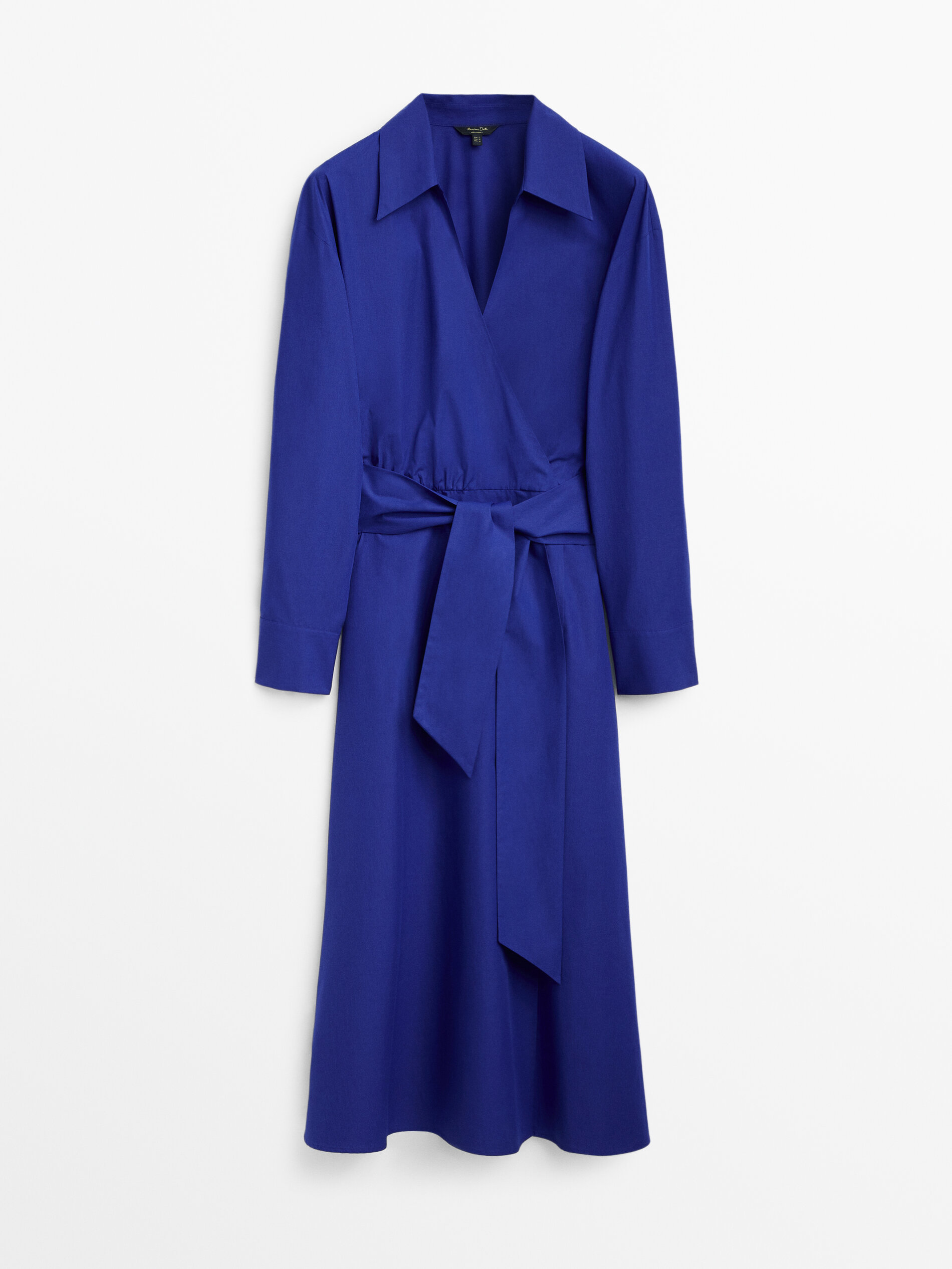 Vestido de popeline com amarração cruzada - AZUL ELÉTRICO