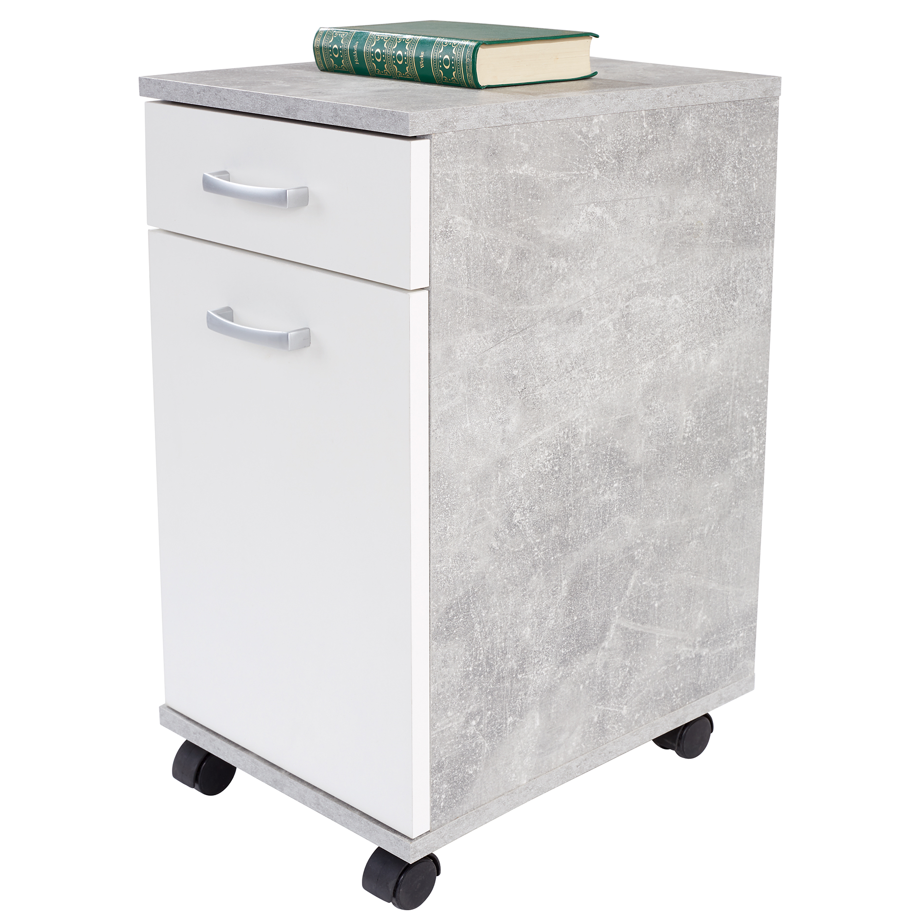 Rollcontainer - weiß - Beton-Optik - 33 cm breit