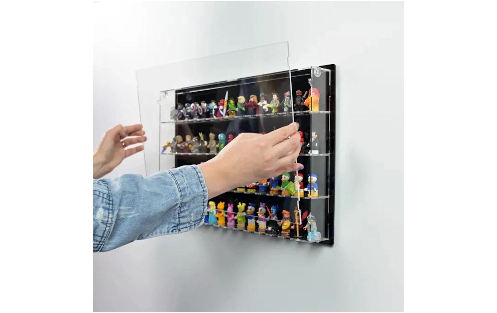 Baukasten Acryl-Wand-Display für 60 LEGO-Minifiguren<br>Acry-Display-Box mit schwarzem Hintergrund
