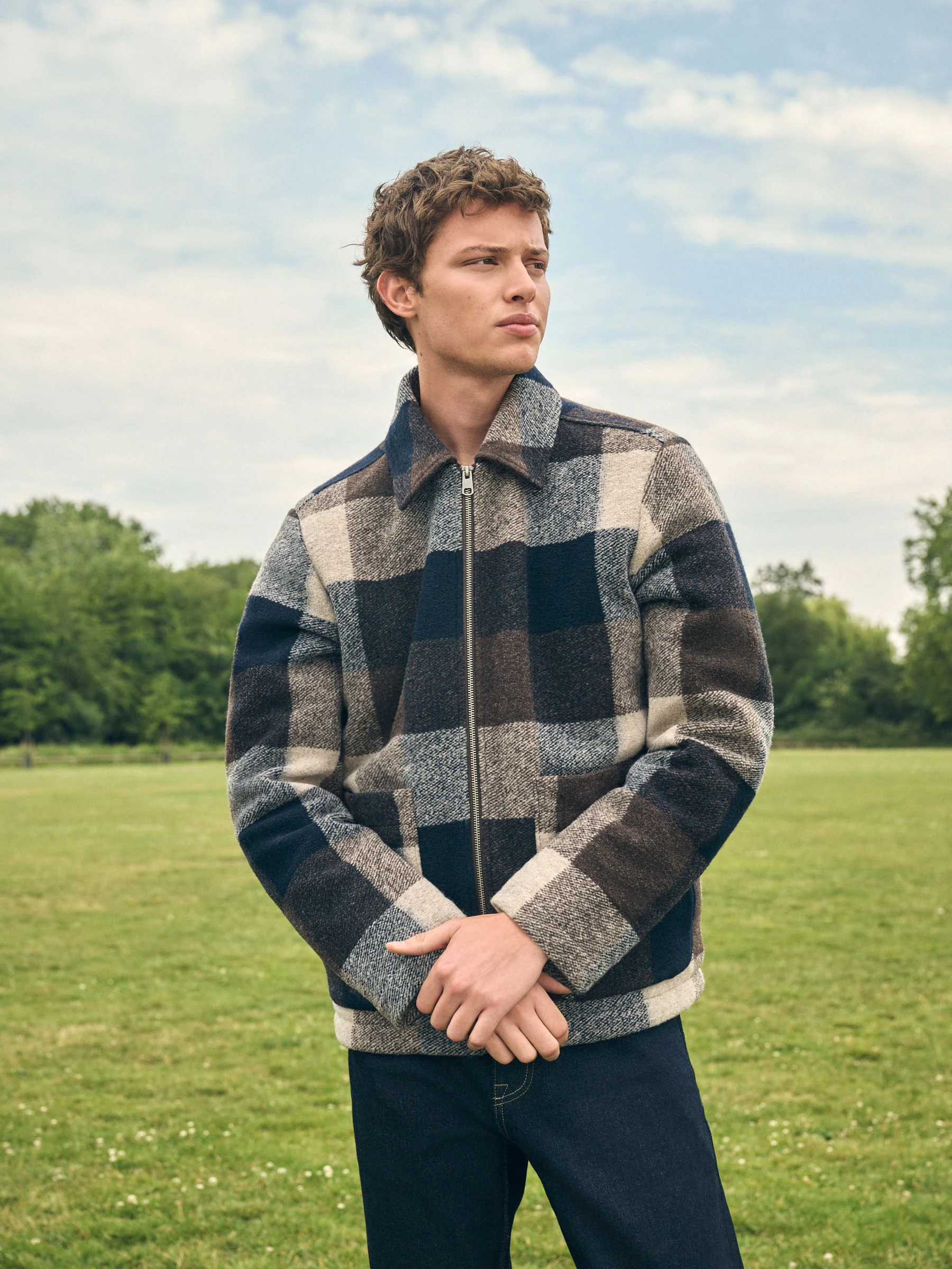 Bruin/donkerblauw - Shacket met borgvoering en wol