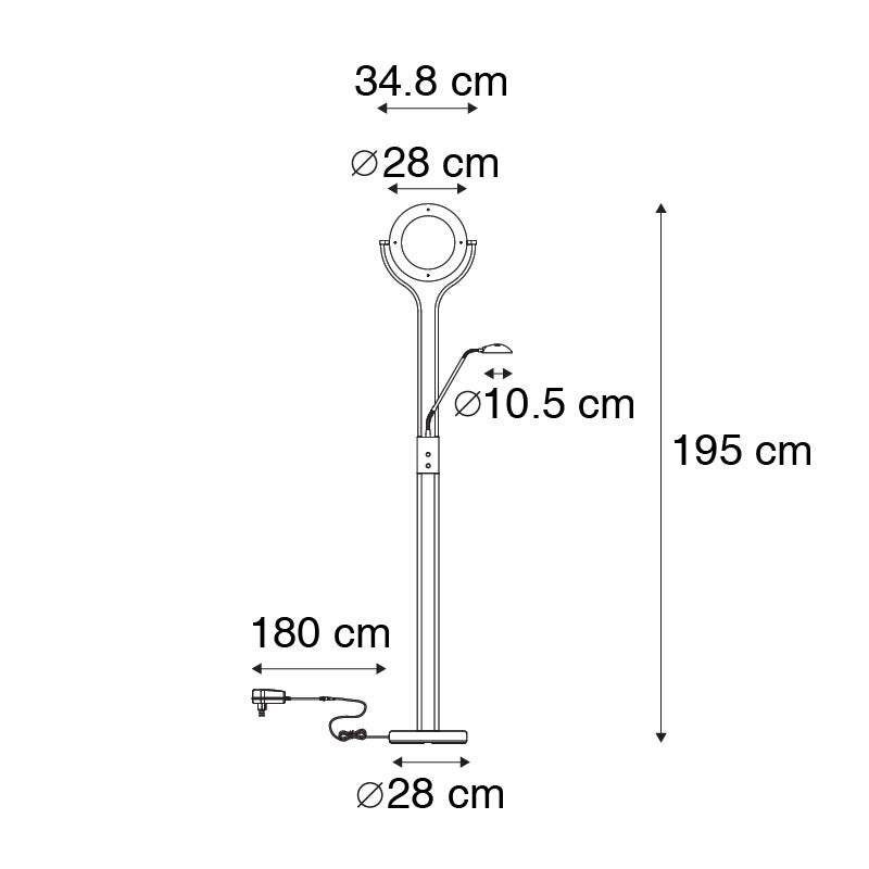 QAZQA - Moderne vloerlamp | Staande lamp | Lamp | Lamp, zwart met leesarm, inclusief LED en dimmer - Divo Dimmer | Dimbaar | Woonkamer | Slaapkamer | Uplighter - Staal, Langwerpig