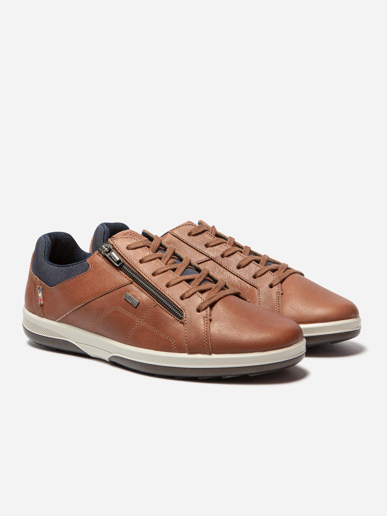 Baskets Homme Zippées Fabriquées en France Cuir Marron