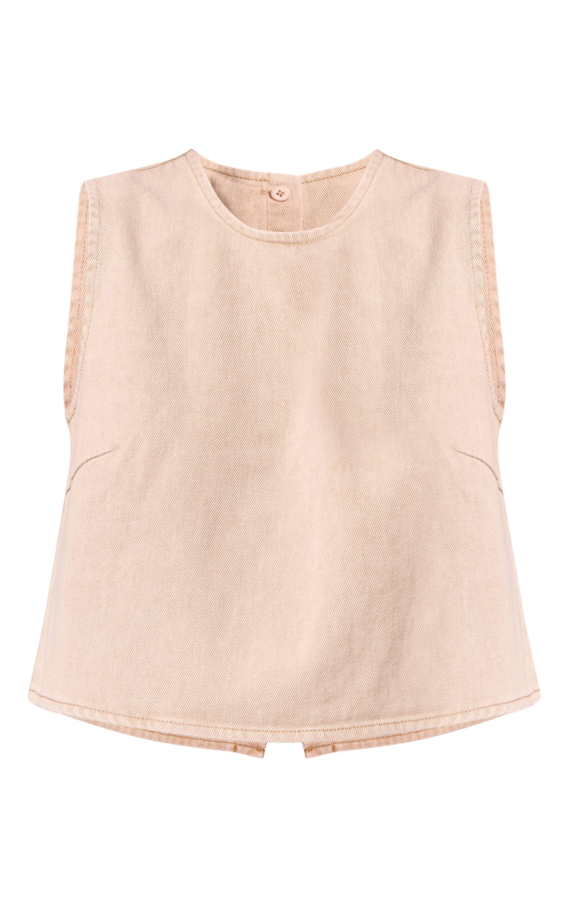 Washed Stone Haut En Denim Boxy À Col Rond