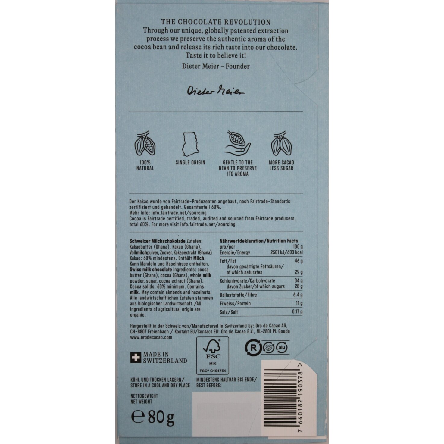ORO de Cacao Bio Milk 60% 80G