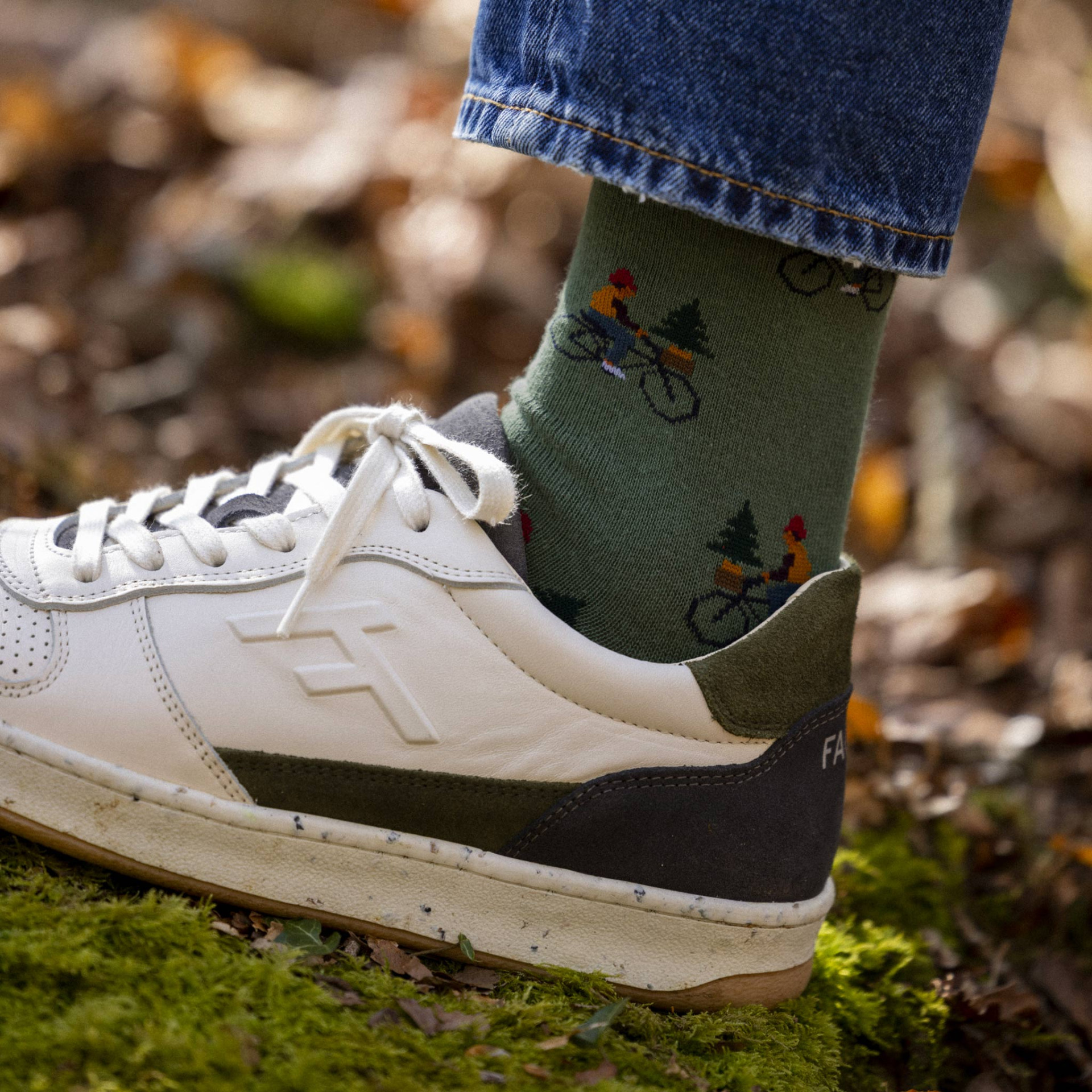Chaussettes vert foncé & multicolore végan en coton et polyester recyclé - modèle Socks x3