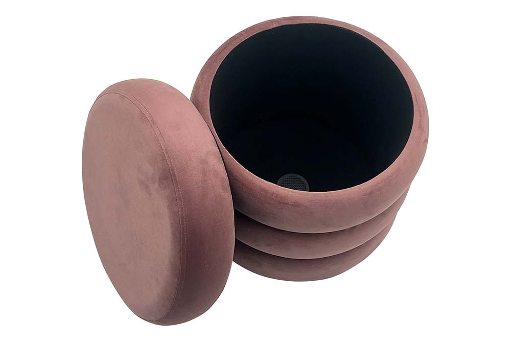 Runder Polsterhocker VOGUE 40cm rosé Samt mit Stauraum