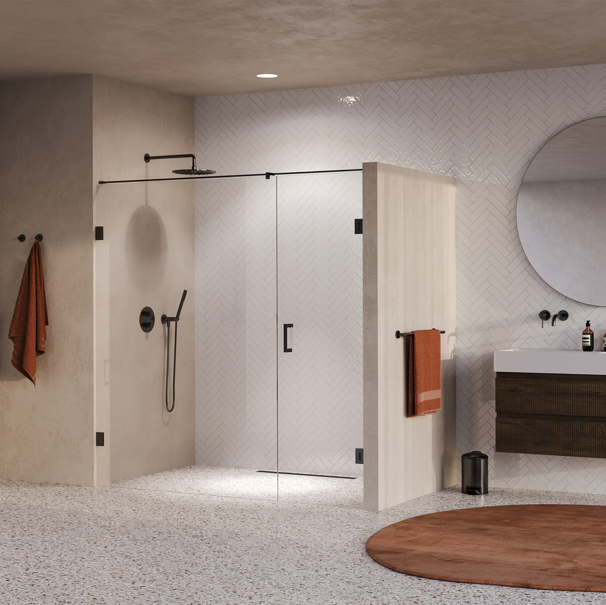 Brauer Void profielloze nisdeur 190cm met draaideur 70cm aan muur gunmetal geborsteld PVD