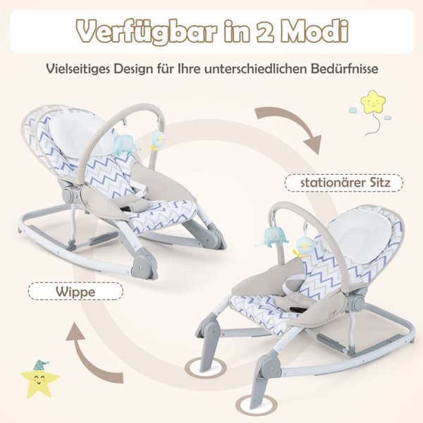 2 i 1 Baby Rocker sammenleggbar bærbar babyswing med 3-nivå justerbar ryggstøtte grå