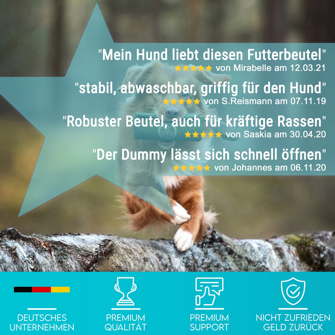 HUND IST KÖNIG ® Futterbeutel Hund | Futterdummy Hunde | Apportierbeutel für Hunde mit Handschlaufe dunkles olivgrün
