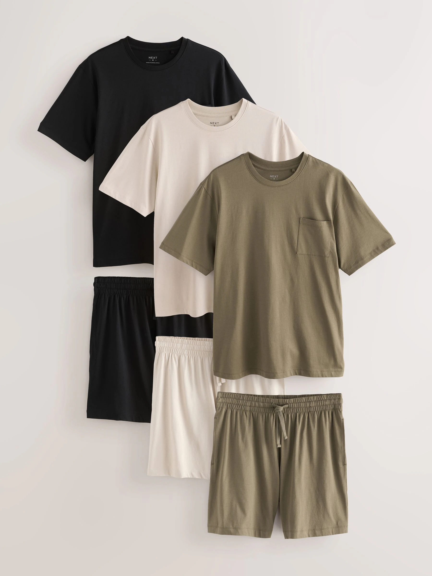Zwart/Kakigroen/Ecru - Set van 3 jersey pyjamashorts
