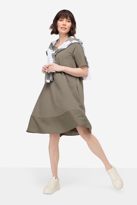 Kleid, Rundhals, Halbarm, weiter Websaum
