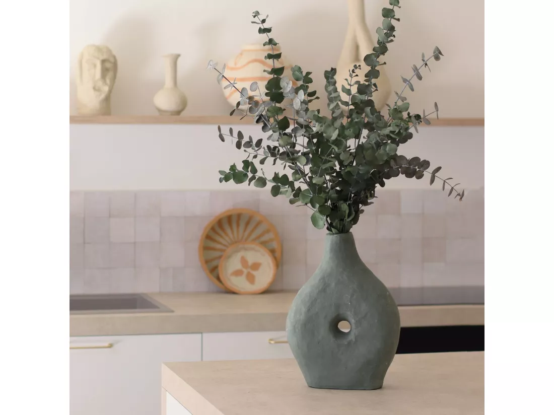 Now's Home - Vase Decoratif En Papier Mache Finition Lisse Kaki 25x8x35cm Nubie