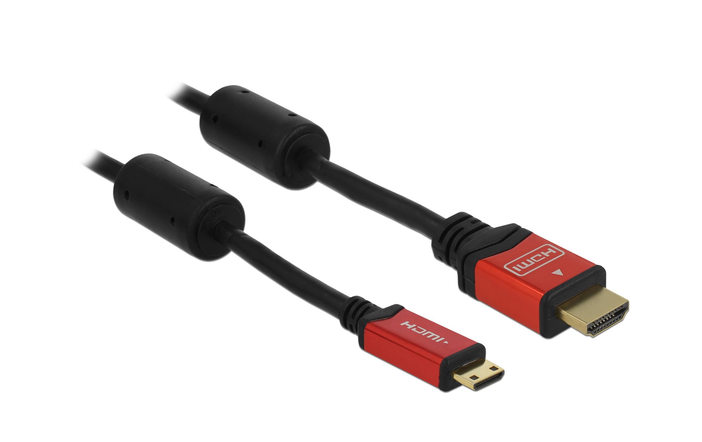 Kabel 4K 30Hz HDMI - Mini-HDMI (HDMI-C), 5 m, RotDelock Kabel High Speed HDMI mit Ethernet – HDMI A Stecker > HDMI Mini-C Stecker 4K 5 m