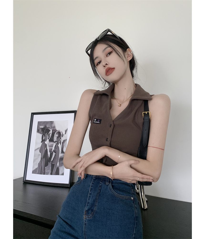 Horrysonie - Mouwloos cropped poloshirt