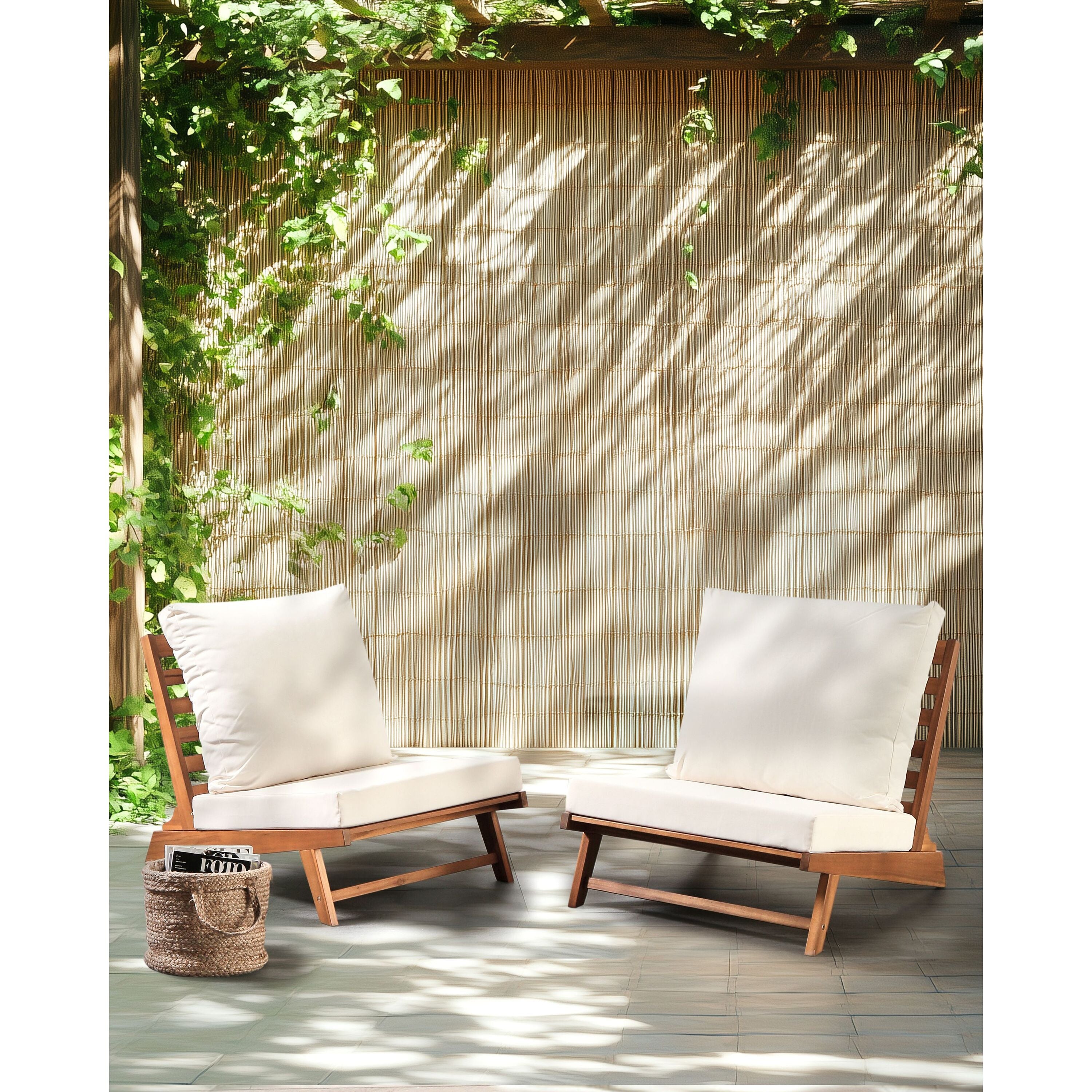 Beliani - MICCIANO - Tuinstoel set van 2 - Gebroken wit - Acaciahout