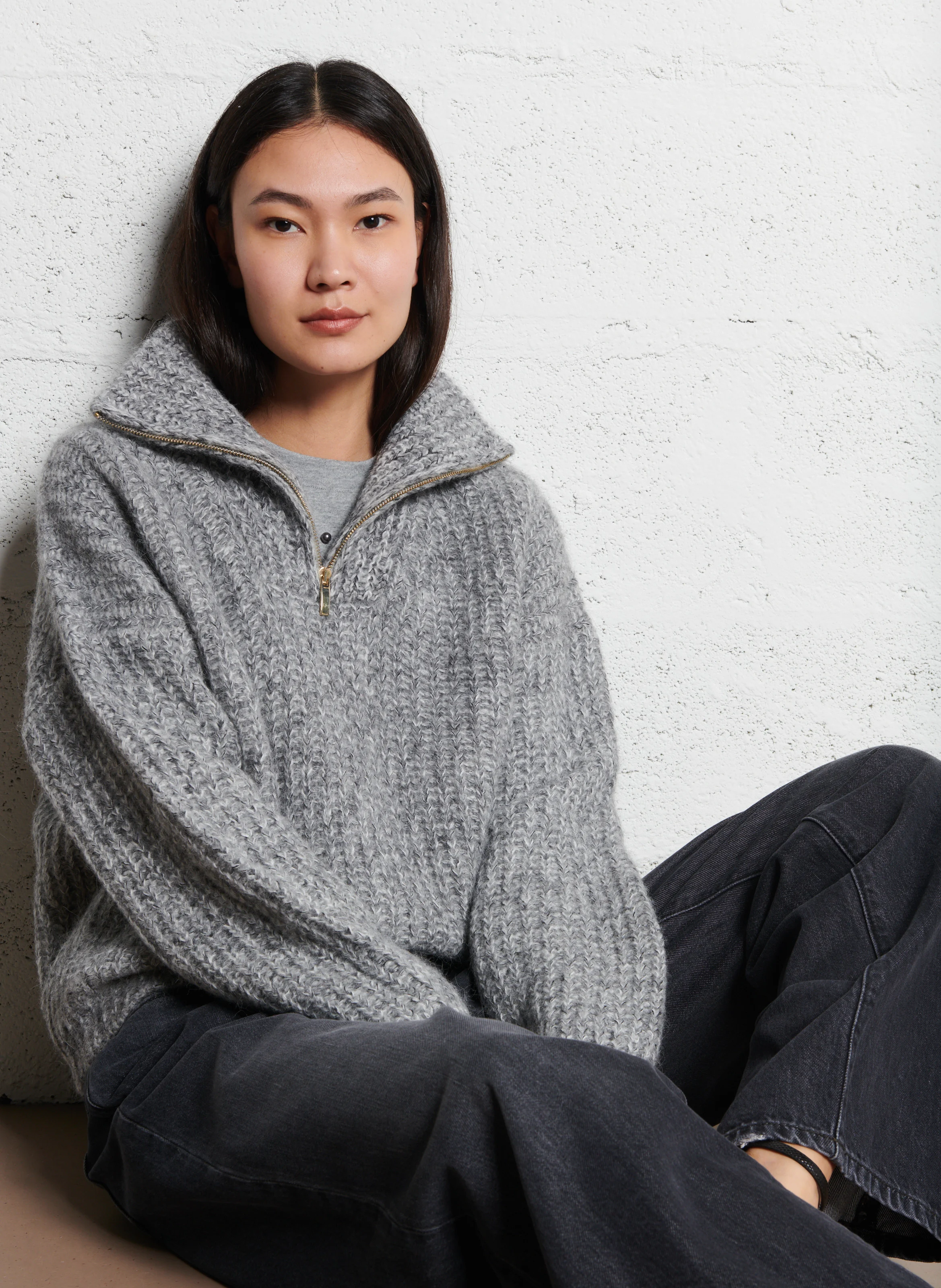 BALTAN - Pull col montant en laine mélangée | Gris