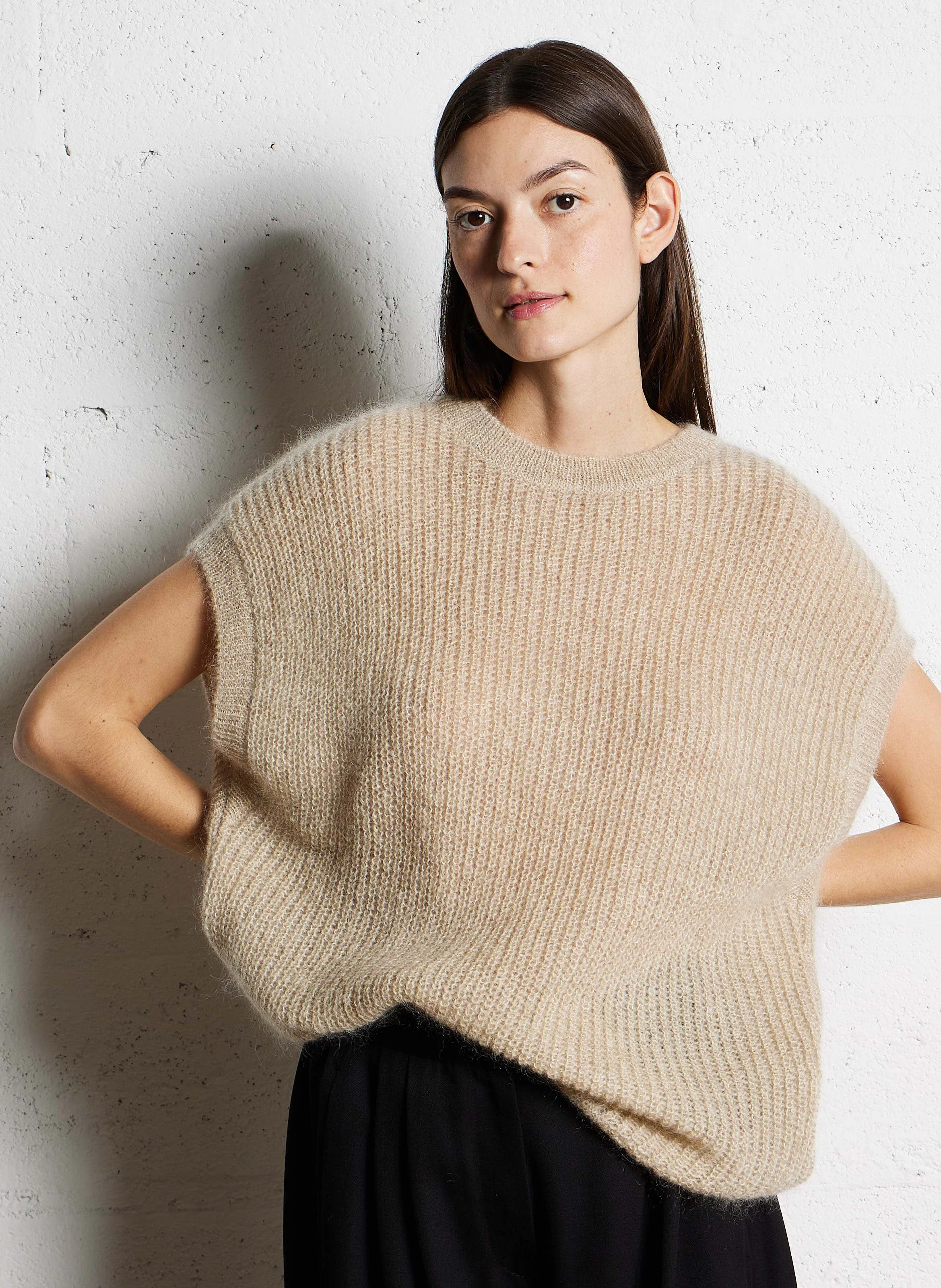 PALMA - Pull droit col rond en laine mélangée | Beige