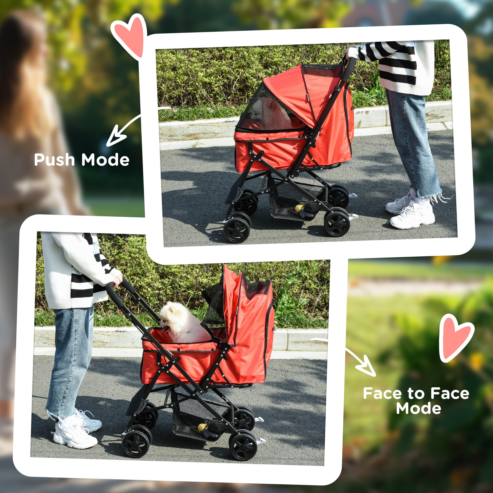 PawHut Hundebuggy Mit Sicherungsseil rot 76,5L x 52B x 95H cm