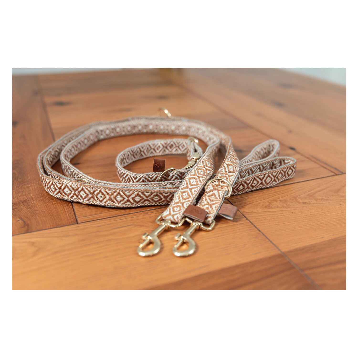 pawberry Verstellbare Führleine Sendai  - caramel/white - 200 cm