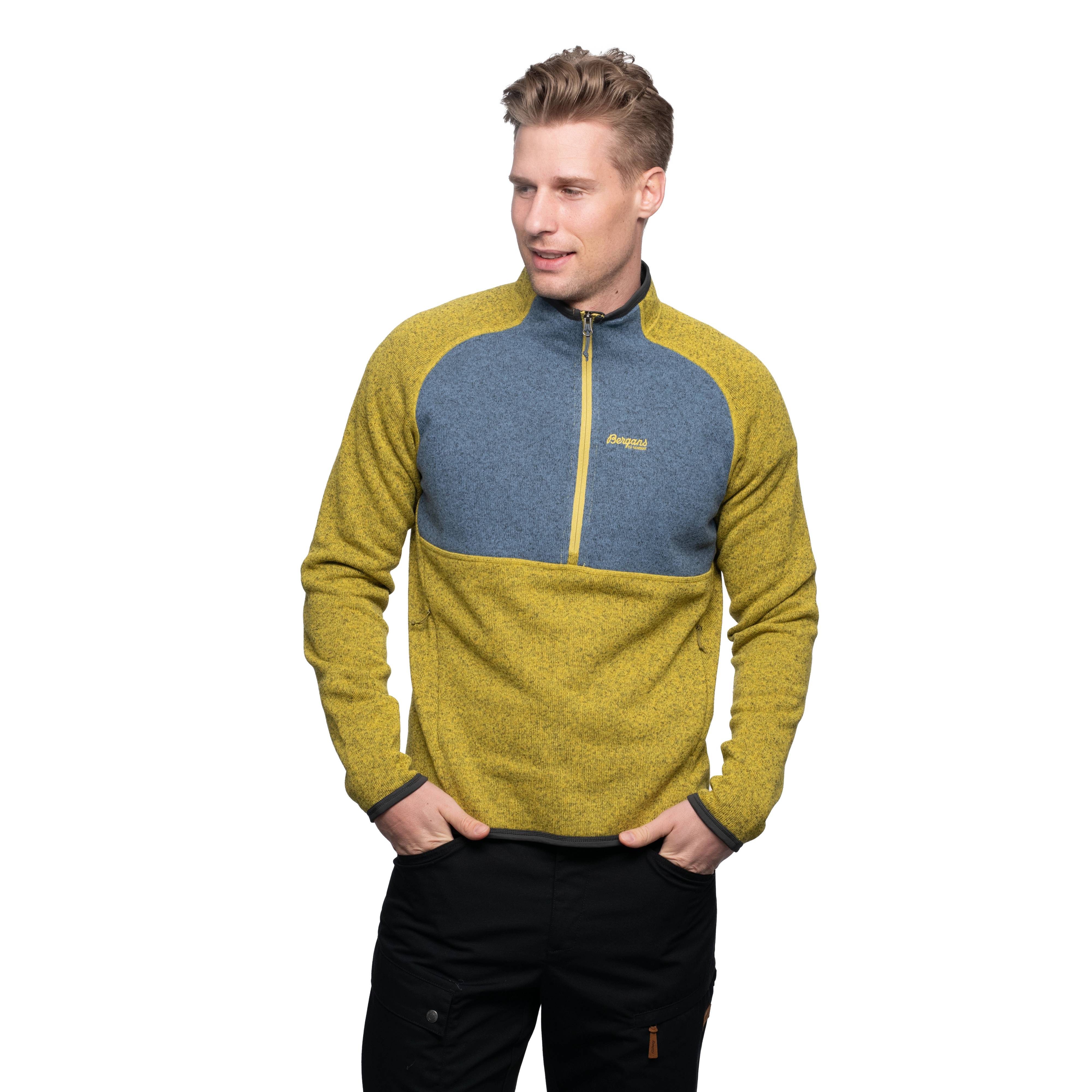 Kamphaug Knitted Half Zip Light Olive Green / Orion Blue