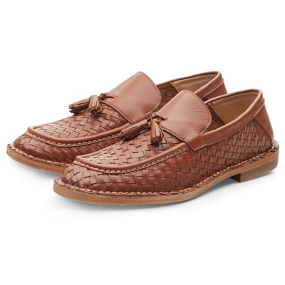 Herrenschuh geflochten, Cognacbraun