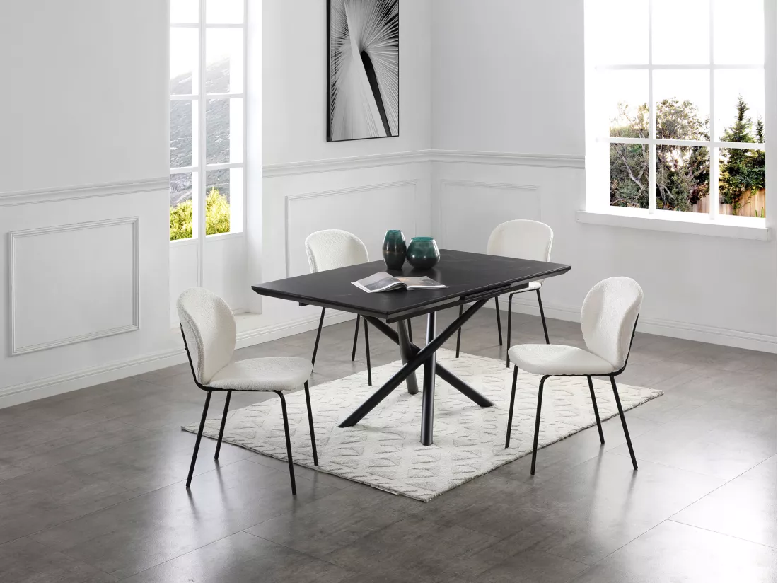 Lot de 2 chaises en tissu bouclette et métal noir - Crème - BEJUMA