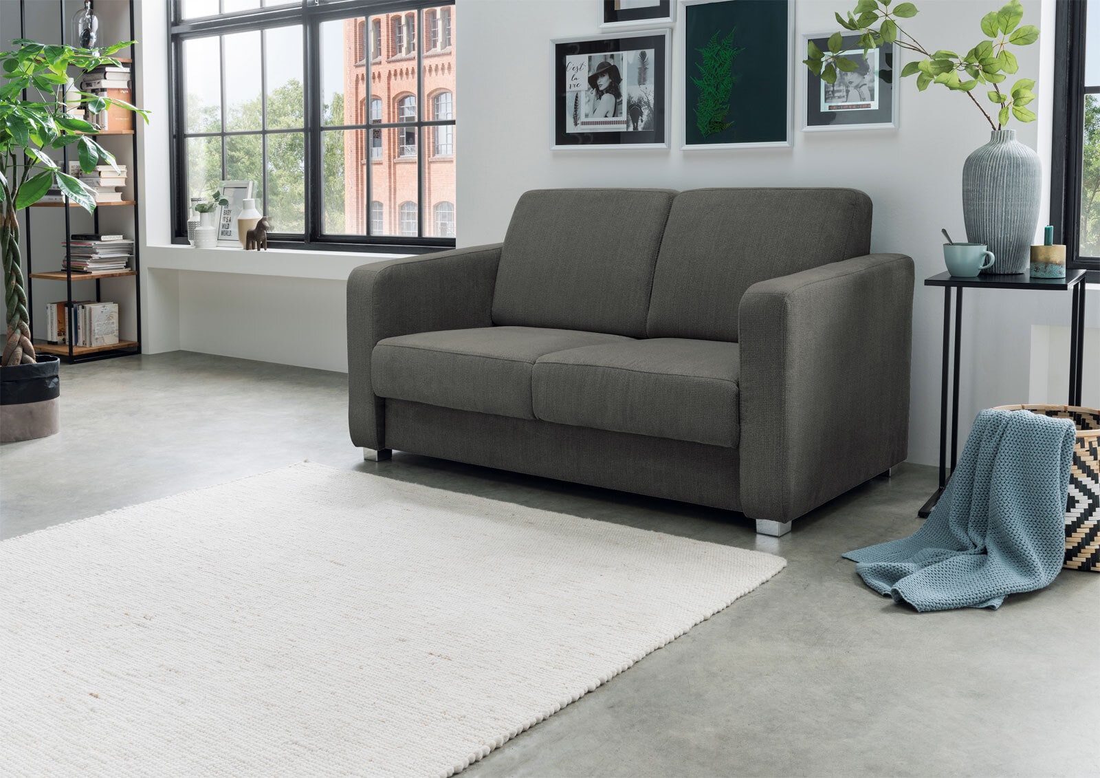 Schlafsofa Mia Grau/Braun ca. 159 x 88 x 87 cm