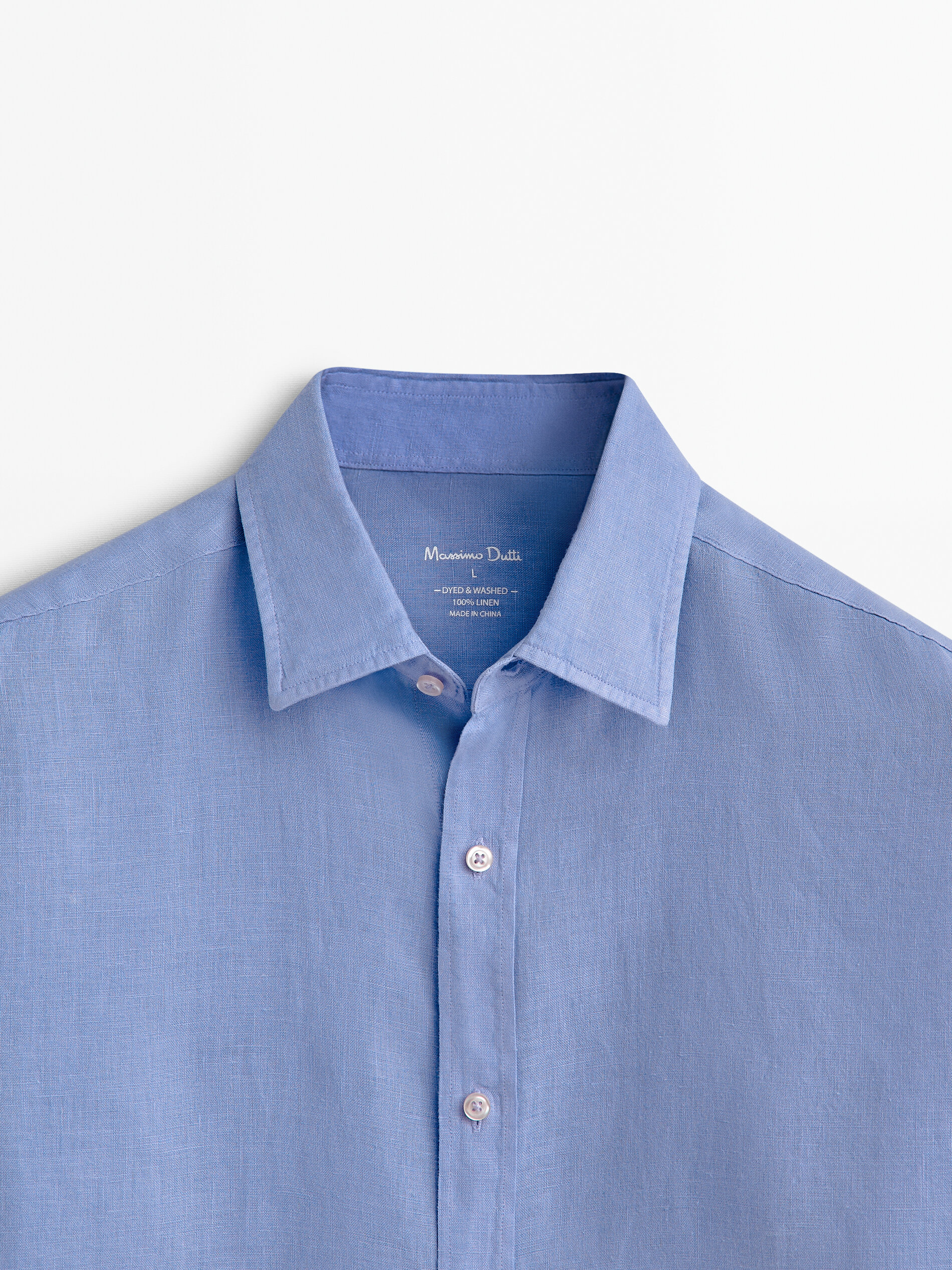 Camisa slim fit 100% linho - AZUL MÉDIO