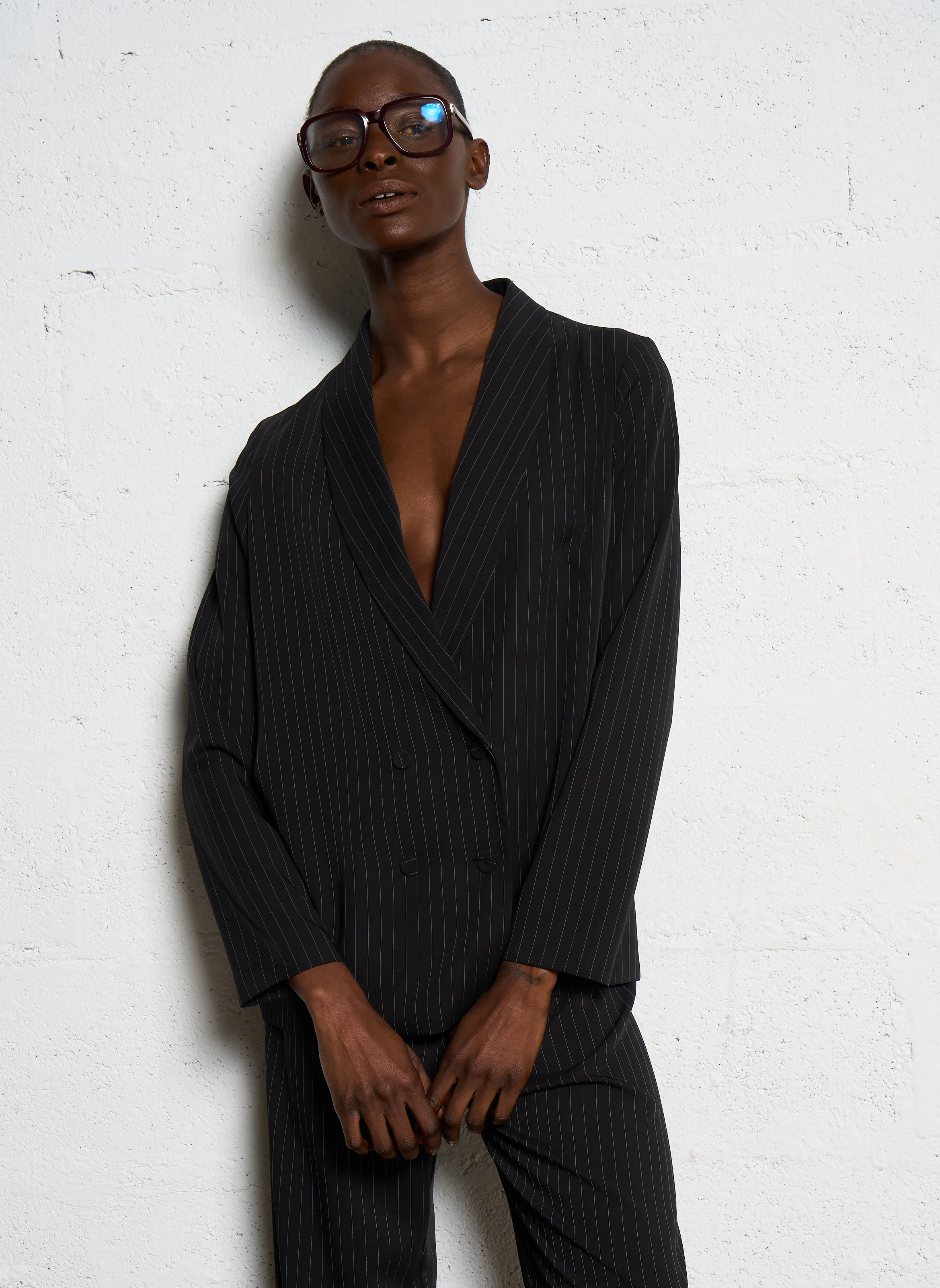 Veste tailleur rayée | Noir