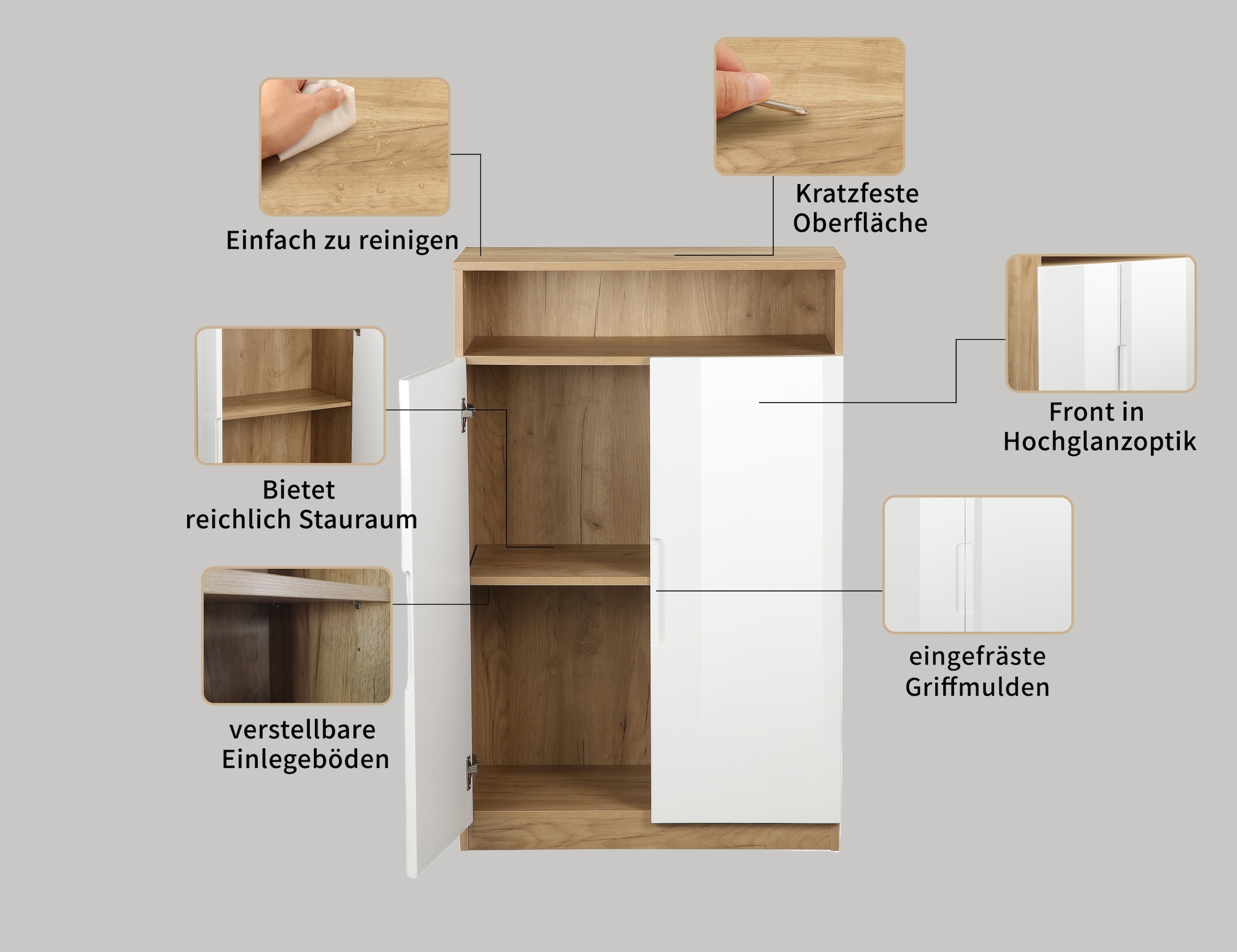 andas Aktenschrank »Lund« mit Griffmulden & Hochglanzfronten, Aktenordnerhöhe, Breite 70 cm